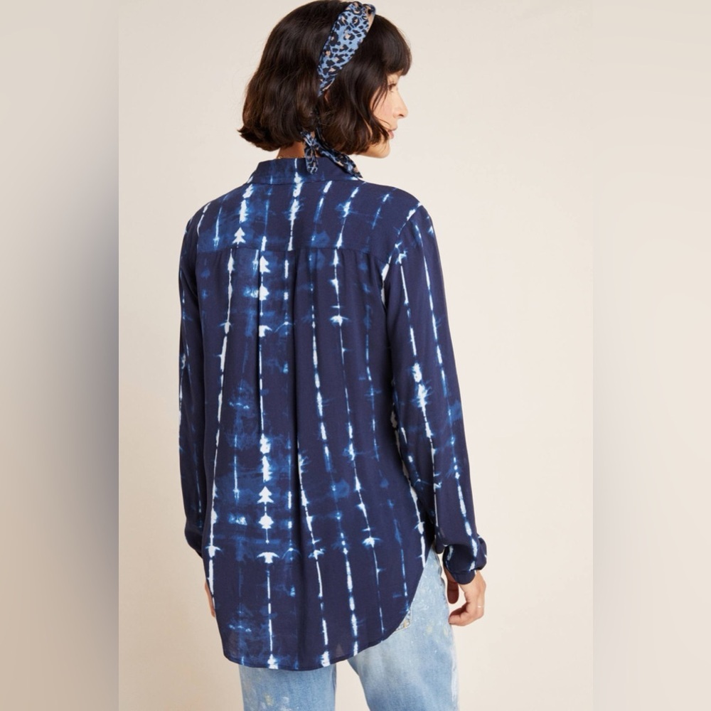 Cloth & Stone x Anthropologie Robyn Tie-Dye Button down Shirt Blue White sz M - Picture 3 of 13